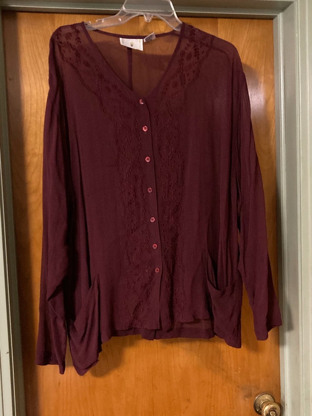 Vintage Free People Maroon Red Floral Button Down Shirt Top w/ Pockets One Size